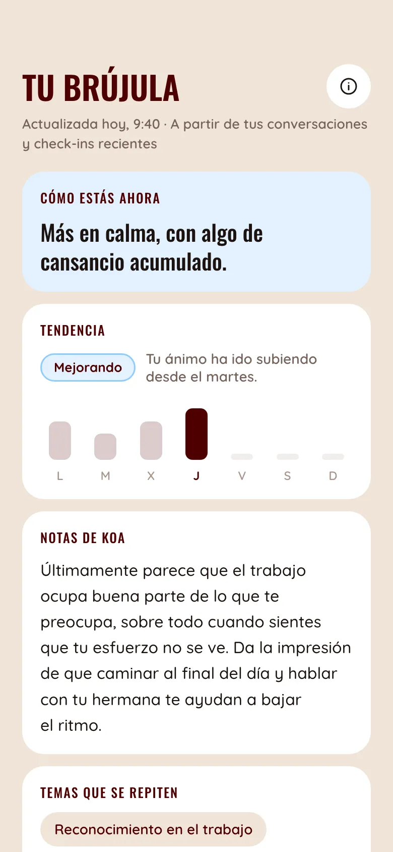 Pantalla de la Brújula con patrones de ánimo