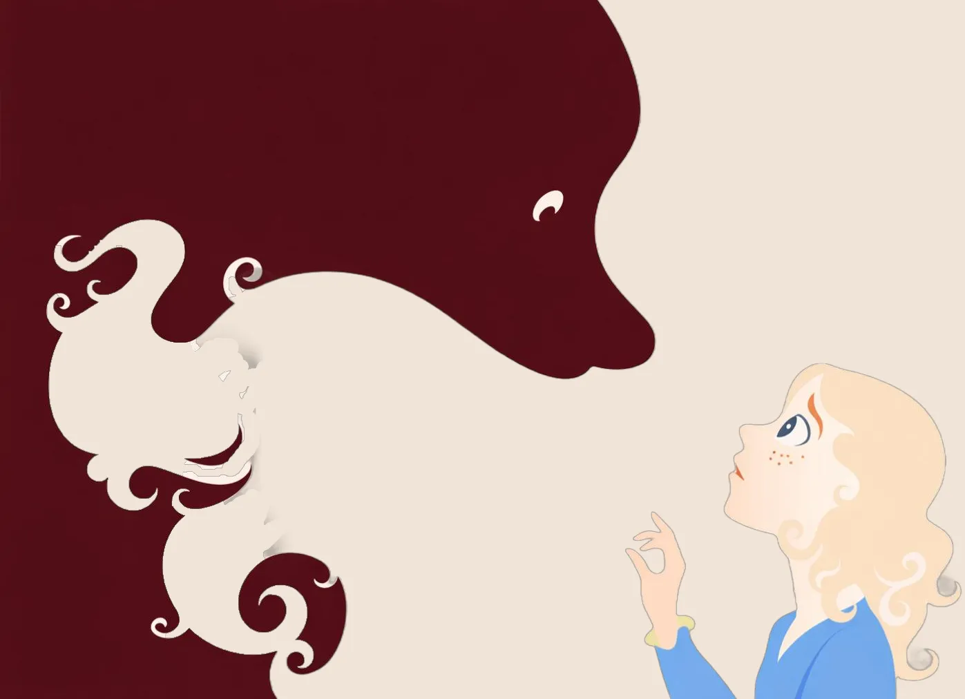 Ilustración de una niña mirando de frente a una gran sombra